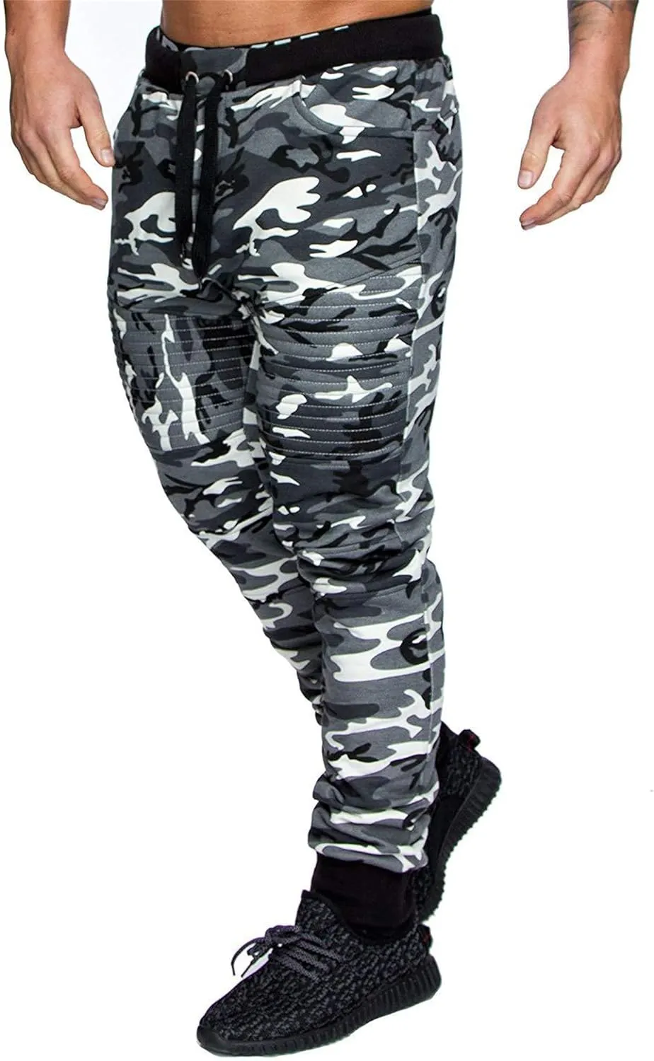 Camo Pants Men Tactical Sweatpants Outdoor Sweat Pants Casual Slim Fit Straight Leg Trousers Cozy Slacks with Pocket