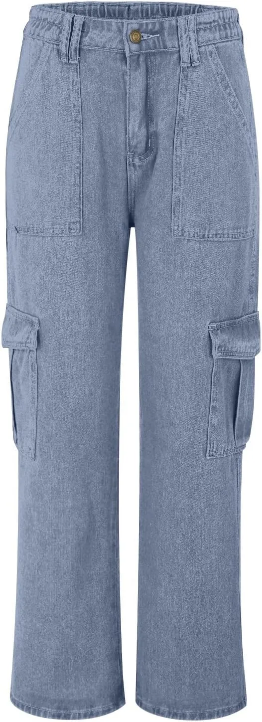 Cargo Jeans for Women Stretch High Waisted Wide Leg Denim Pants Y2K Straight Leg Trendy Loose Boyfriends Jeans