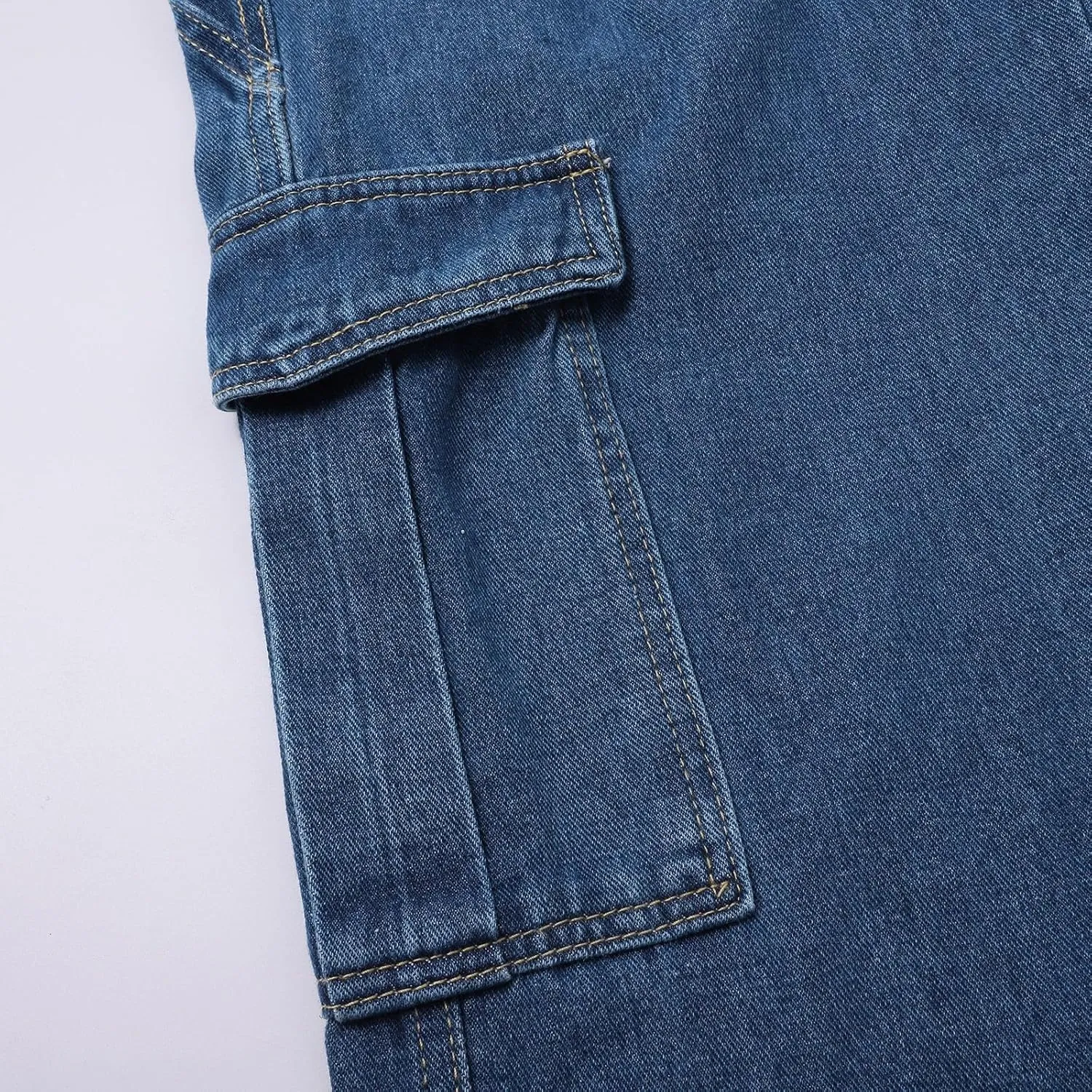 Cargo Jeans for Women Stretch High Waisted Wide Leg Denim Pants Y2K Straight Leg Trendy Loose Boyfriends Jeans
