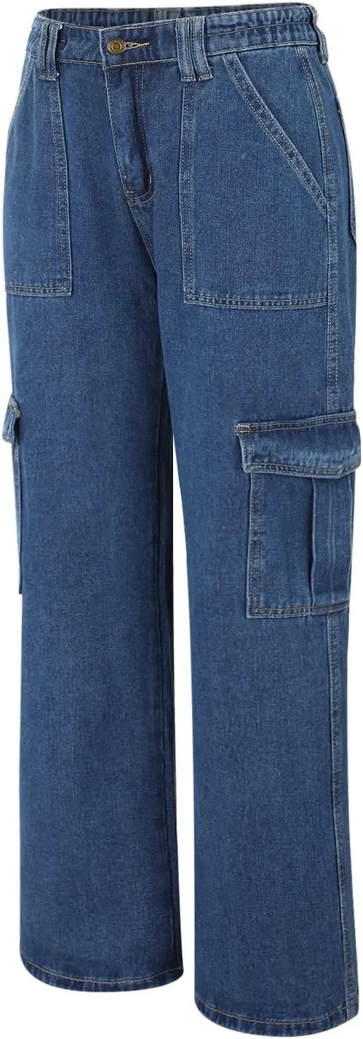 Cargo Jeans for Women Stretch High Waisted Wide Leg Denim Pants Y2K Straight Leg Trendy Loose Boyfriends Jeans