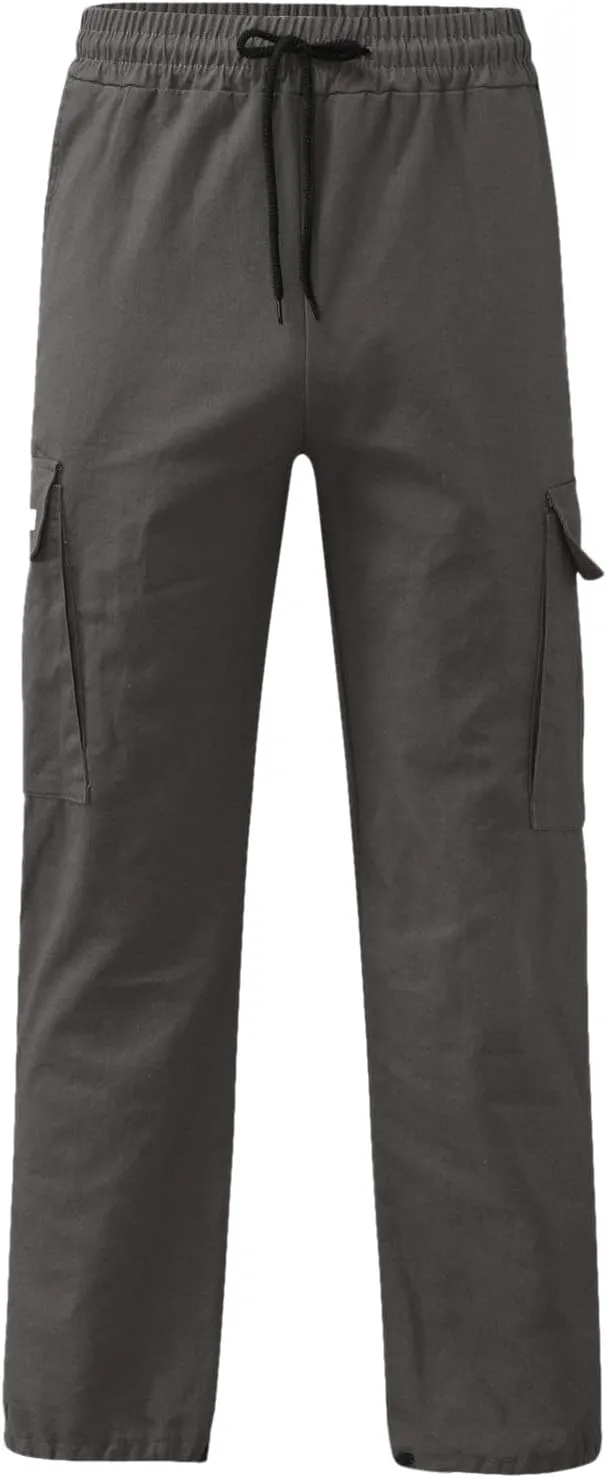 Cargo Pants for Men, Big and Tall Elastic Waist Cotton Woven Sweatpants Causal Rope Multi Pockets Joggers Athletic Pants
