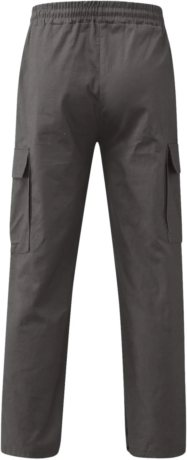 Cargo Pants for Men, Big and Tall Elastic Waist Cotton Woven Sweatpants Causal Rope Multi Pockets Joggers Athletic Pants