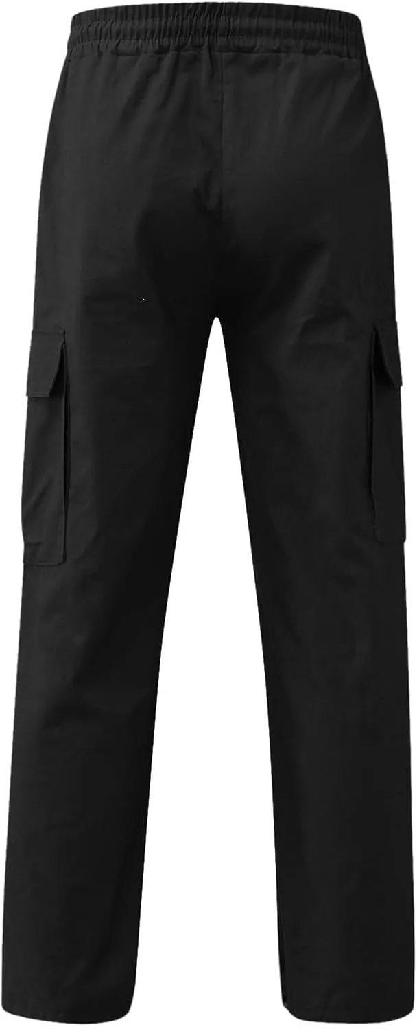 Cargo Pants for Men, Big and Tall Elastic Waist Cotton Woven Sweatpants Causal Rope Multi Pockets Joggers Athletic Pants