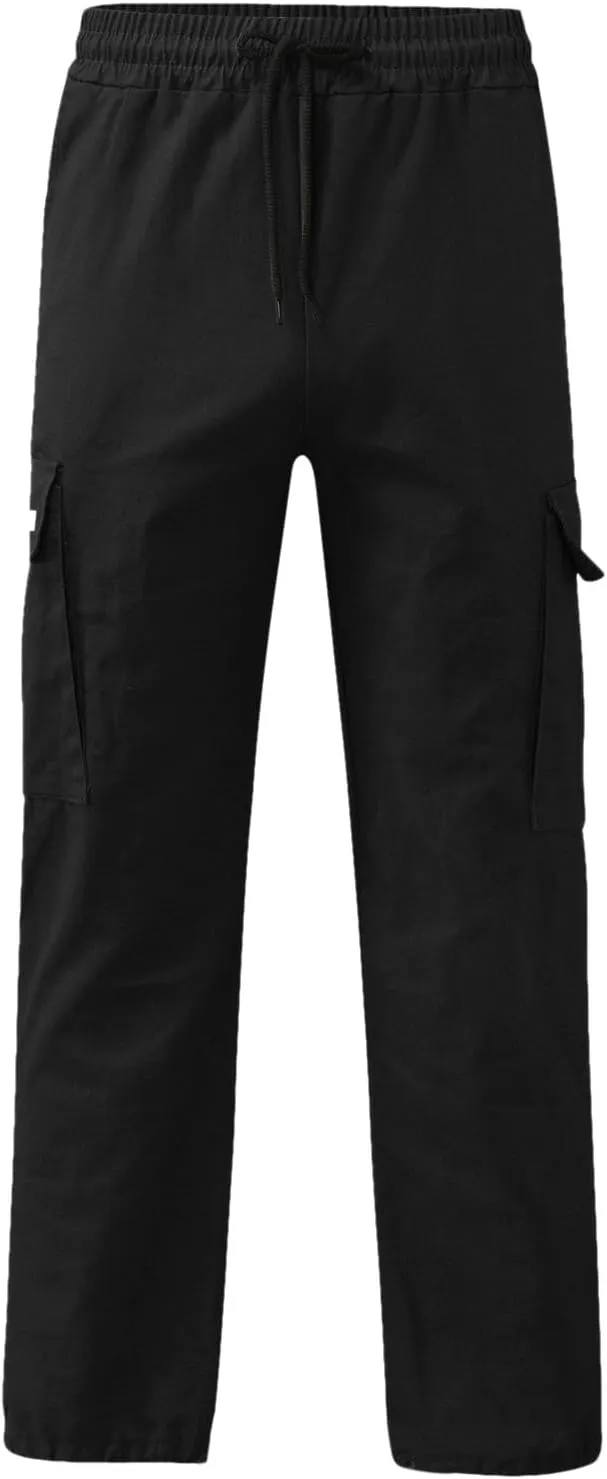 Cargo Pants for Men, Big and Tall Elastic Waist Cotton Woven Sweatpants Causal Rope Multi Pockets Joggers Athletic Pants