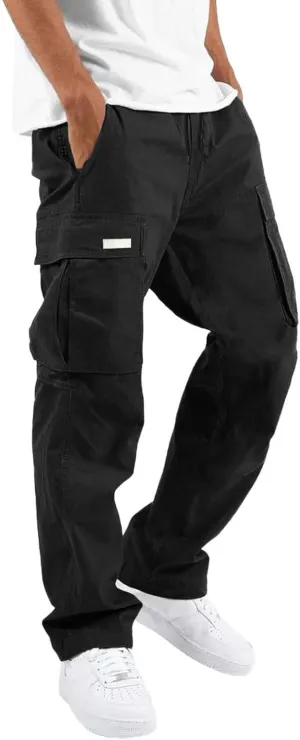 Cargo Pants for Men, Big and Tall Elastic Waist Cotton Woven Sweatpants Causal Rope Multi Pockets Joggers Athletic Pants