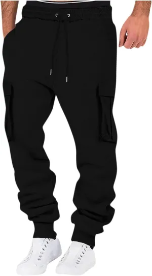 Cargo Pants for Men High Street Leisure Loose Sports Running Solid Color Lace Up Cargo Pants Sweater Men's Jogger