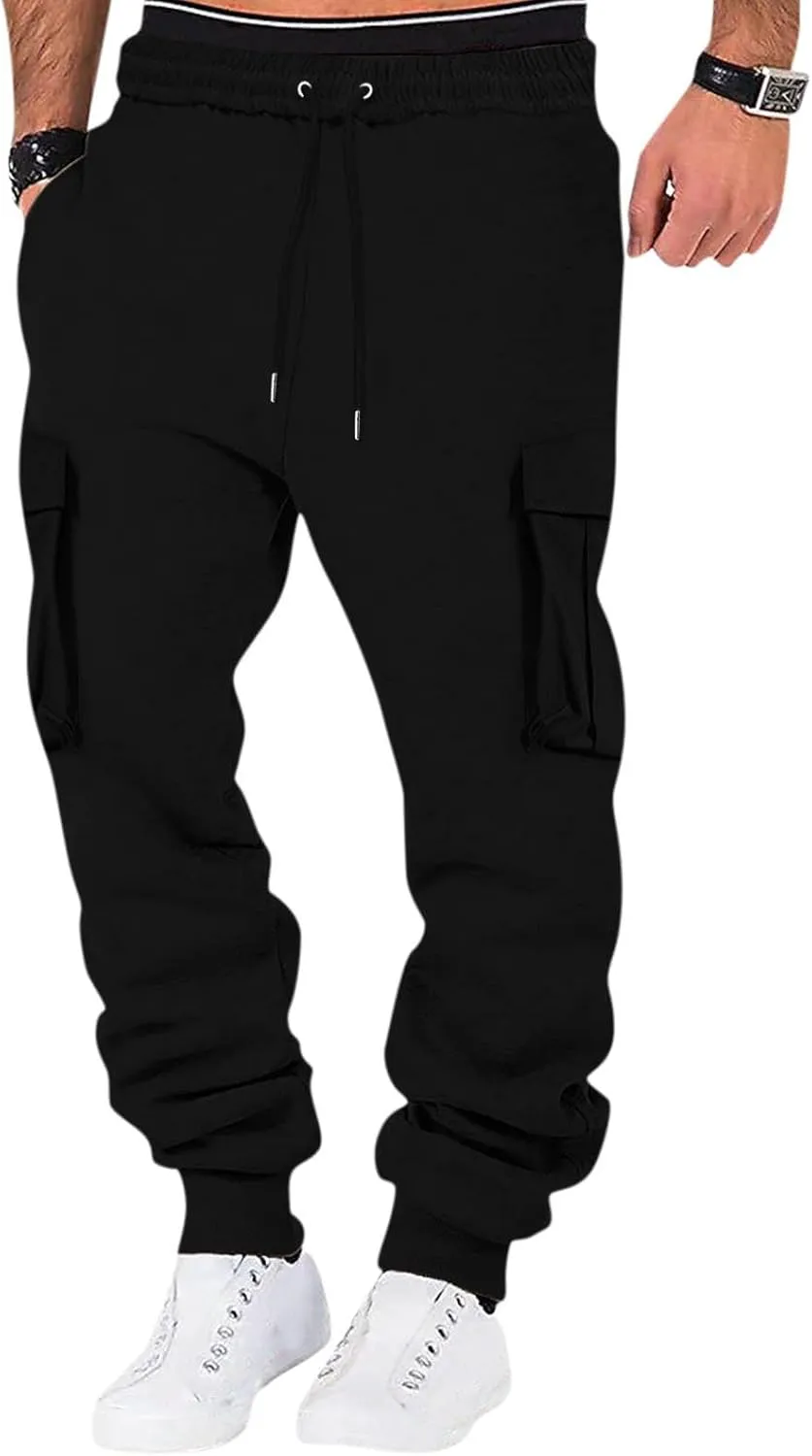 Cargo Pants for Men High Street Leisure Loose Sports Running Solid Color Lace Up Cargo Pants Sweater Men's Jogger