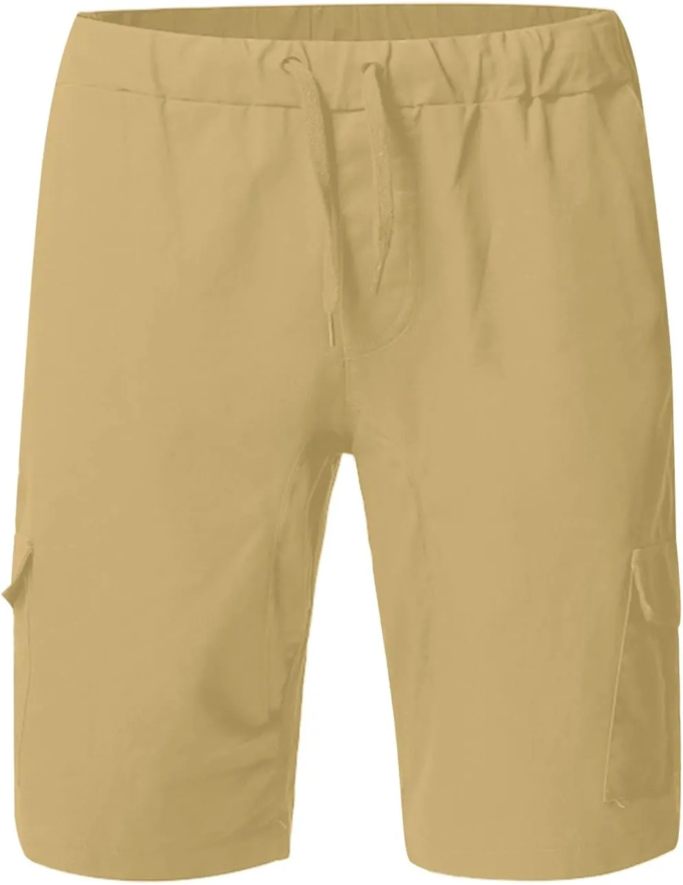 Cargo Shorts for Men Mid Rise Drawstring Elastic Waist Knee Length Slim Fit Shorts Outdoor Hiking Exercise Short Pants