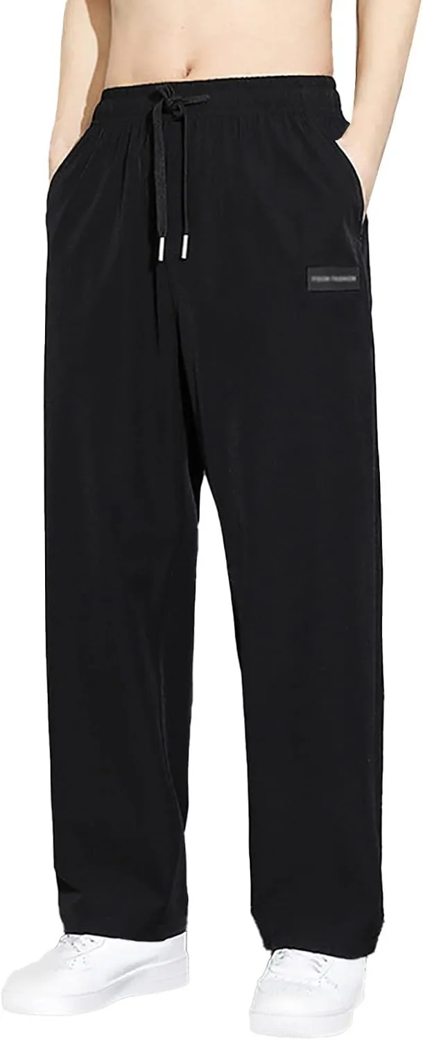 Cargo Sweatpants for Men, Casual Fleece Lace Up Joggers, Athletic Workout Hiking Drawstring Sweat Pants with Pockets