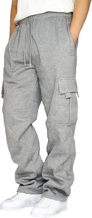 Cargo Sweatpants for Men Heavyweight Fleece Baggy Elastic Waist Drawstring Joggers Fall Trousers with Pockets