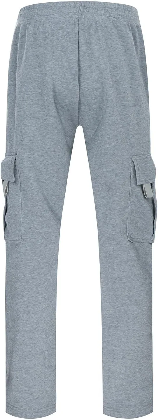 Cargo Sweatpants for Men Heavyweight Fleece Baggy Elastic Waist Drawstring Joggers Fall Trousers with Pockets