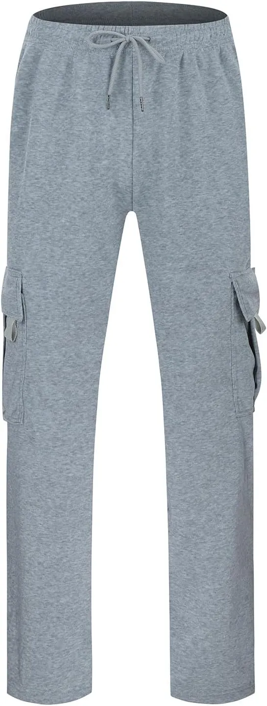 Cargo Sweatpants for Men Heavyweight Fleece Baggy Elastic Waist Drawstring Joggers Fall Trousers with Pockets