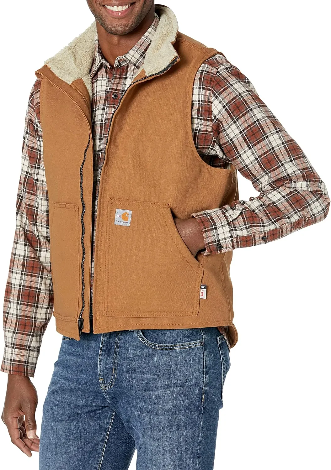 Carhartt Men's Flame Resistant Relaxed Fit Duck Sherpa-Lined Mock Neck Vest
