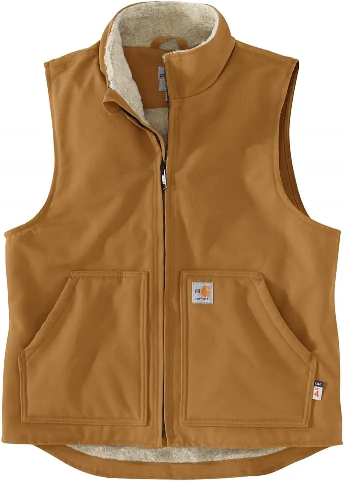 Carhartt Men's Flame Resistant Relaxed Fit Duck Sherpa-Lined Mock Neck Vest