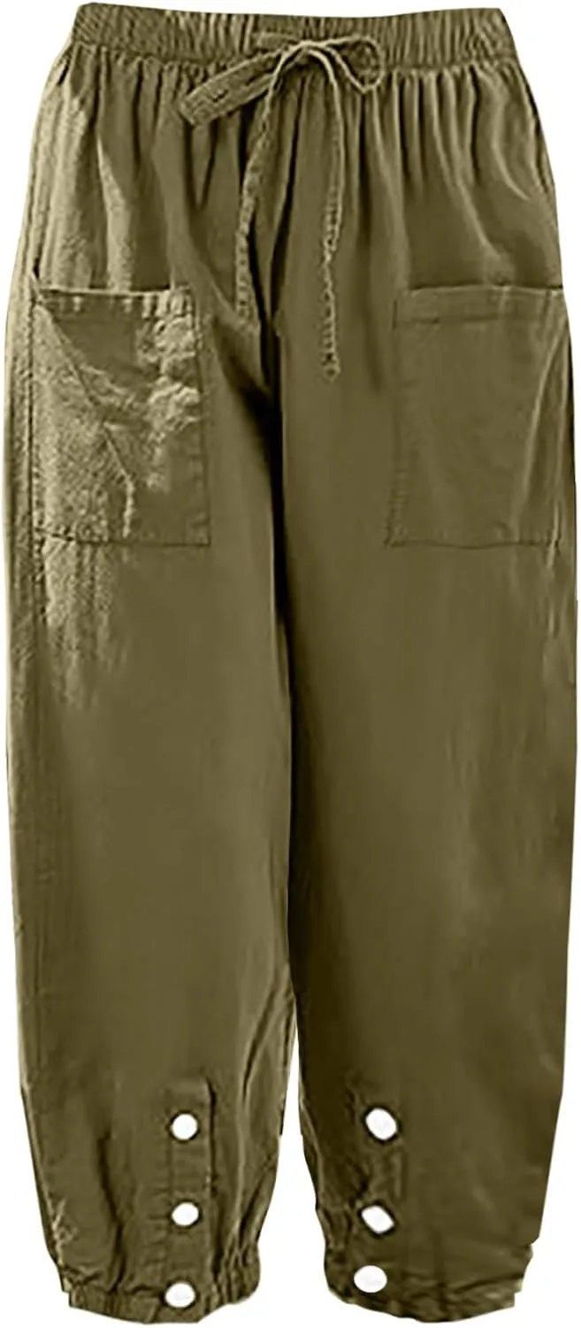Casual Baggy Harem Pants for Women Elastic High Waisted Summer Lounge Trousers Lantern Barrel Pants with Front Pocket