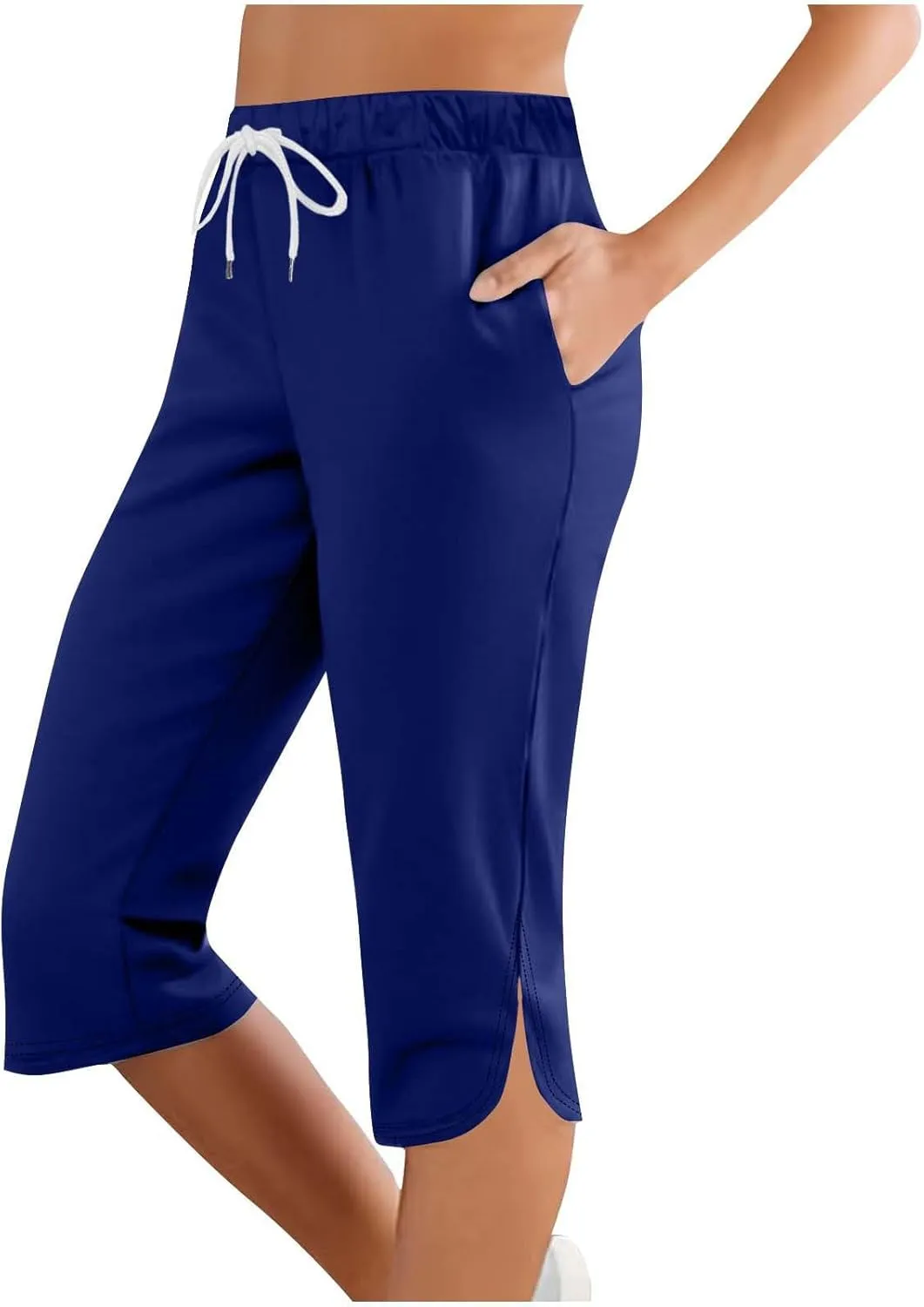 Casual Beach Pants for Women,Loose Fit Cotton Linen Wide Leg Cropped Trousers Elastic Waist Summer Style