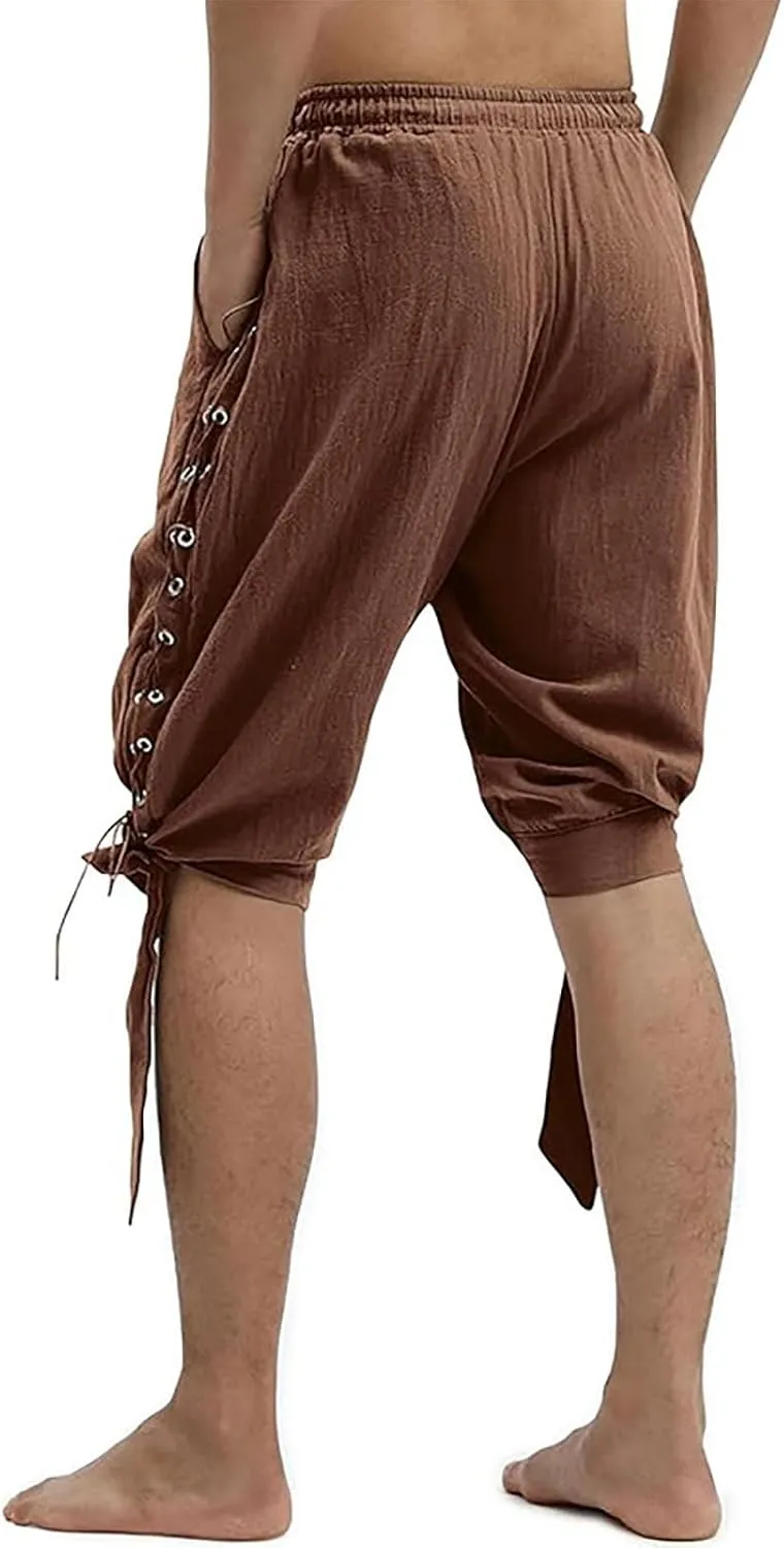 Casual Capri Shorts for Mens Side Ties Mid Rise Drawstring Elastic Waisted Short Pants Slim Fit Summer Beach Leisure Shorts