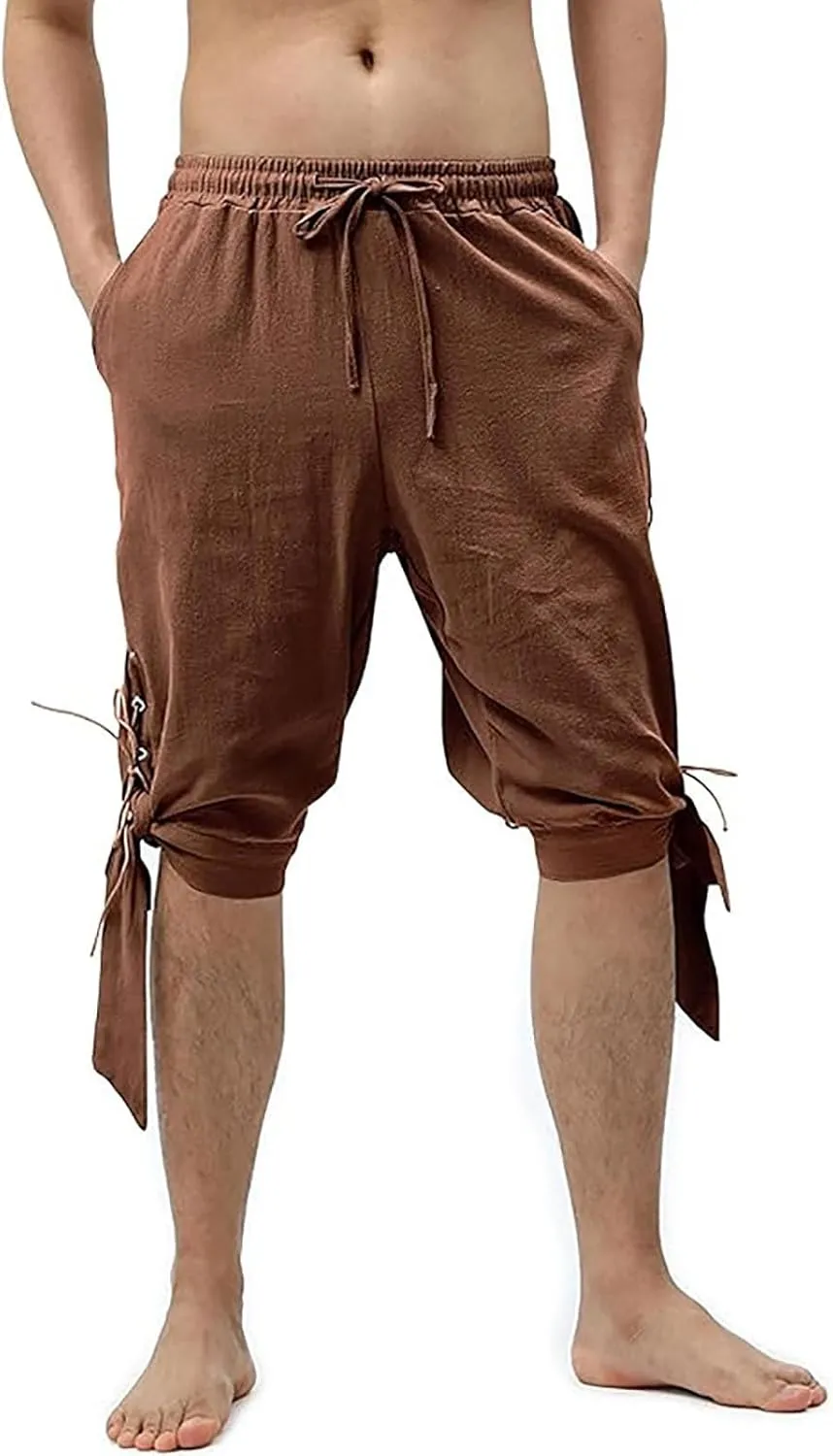 Casual Capri Shorts for Mens Side Ties Mid Rise Drawstring Elastic Waisted Short Pants Slim Fit Summer Beach Leisure Shorts