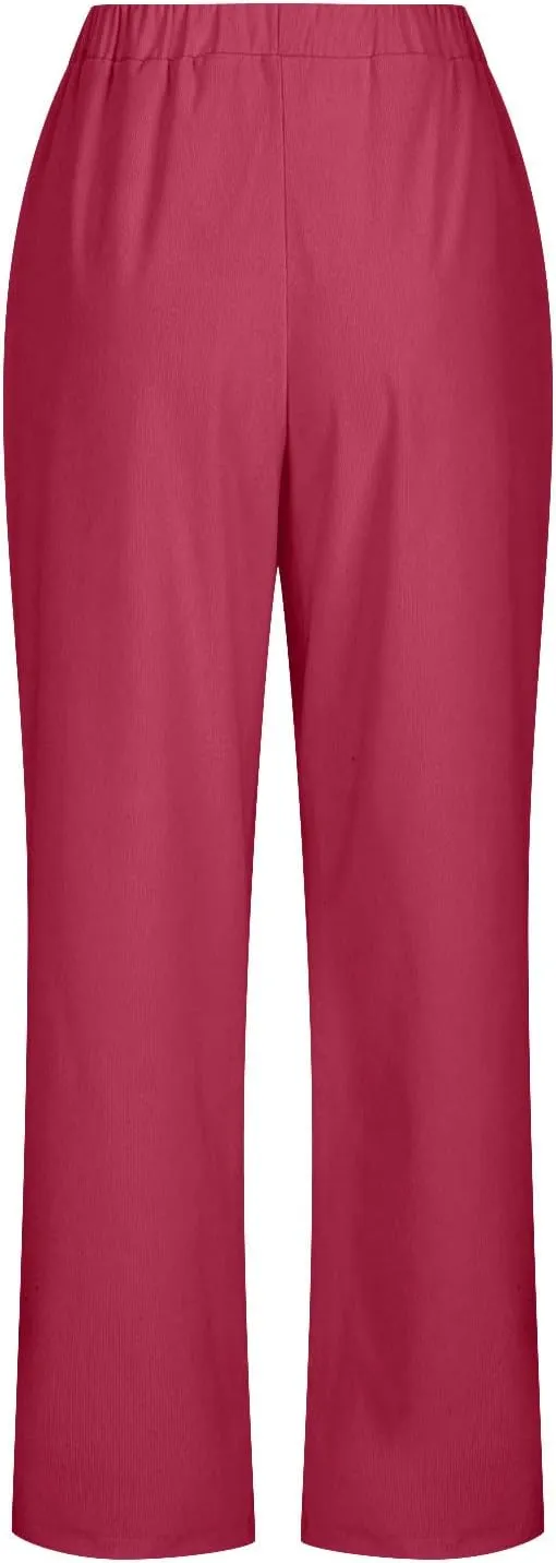 Casual Corduroy Pants for Women Solid Elastic High Waist Pants Loose Comfy Straight Leg Pants Loose Comfort Trousers