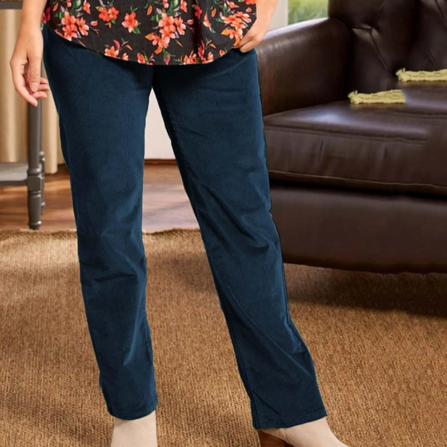 Casual Corduroy Pants for Women Solid Elastic High Waist Pants Loose Comfy Straight Leg Pants Loose Comfort Trousers