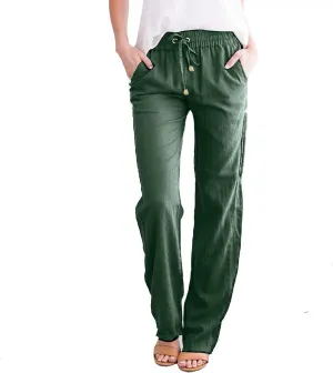 Casual Pants for Women Loose Solid Color Elastic High Waist Straight Leg Pant Drawstring Sport Trousers with Pocket
