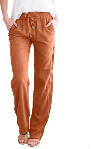 Casual Pants for Women Loose Solid Color Elastic High Waist Straight Leg Pant Drawstring Sport Trousers with Pocket