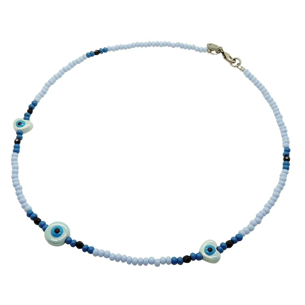 Ceramic Evil Eye Heart to Heart Charm Glass Bead Mix Necklace