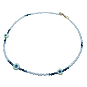 Ceramic Evil Eye Heart to Heart Charm Glass Bead Mix Necklace