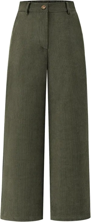 CFLONGE Women Wide Leg Sweatpants Casual Solid Color Corduroy Work Pants Comfy Lounge Jogger Baggy Trousers Pant with Pockets