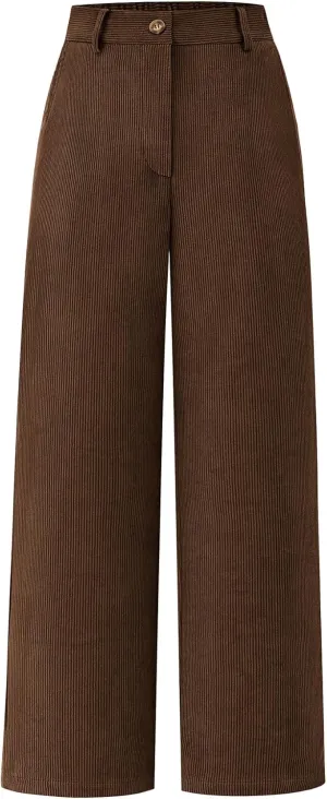 CFLONGE Women Wide Leg Sweatpants Casual Solid Color Corduroy Work Pants Comfy Lounge Jogger Baggy Trousers Pant with Pockets