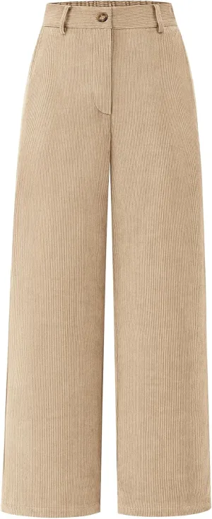 CFLONGE Women Wide Leg Sweatpants Casual Solid Color Corduroy Work Pants Comfy Lounge Jogger Baggy Trousers Pant with Pockets