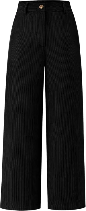 CFLONGE Women Wide Leg Sweatpants Casual Solid Color Corduroy Work Pants Comfy Lounge Jogger Baggy Trousers Pant with Pockets