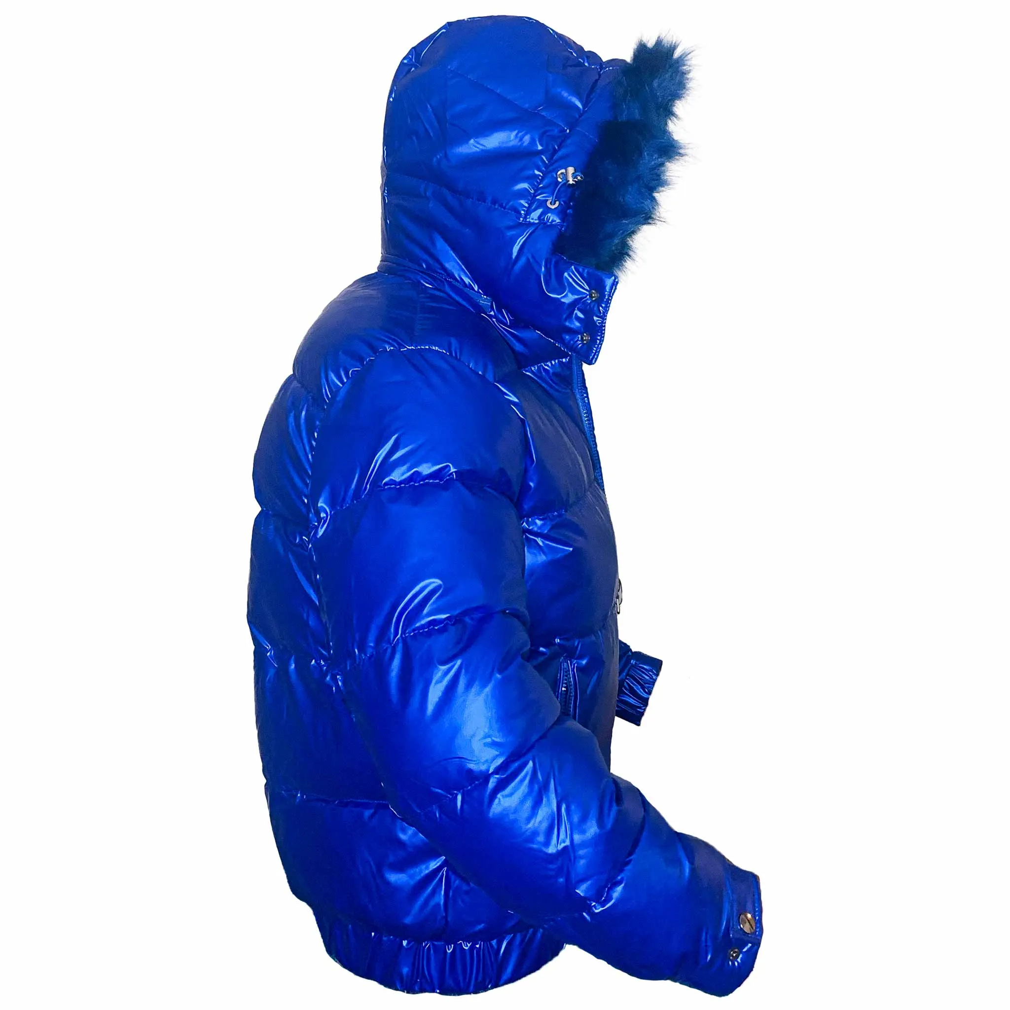 Cobalt Blue Matte Gloss Hooded Puffer