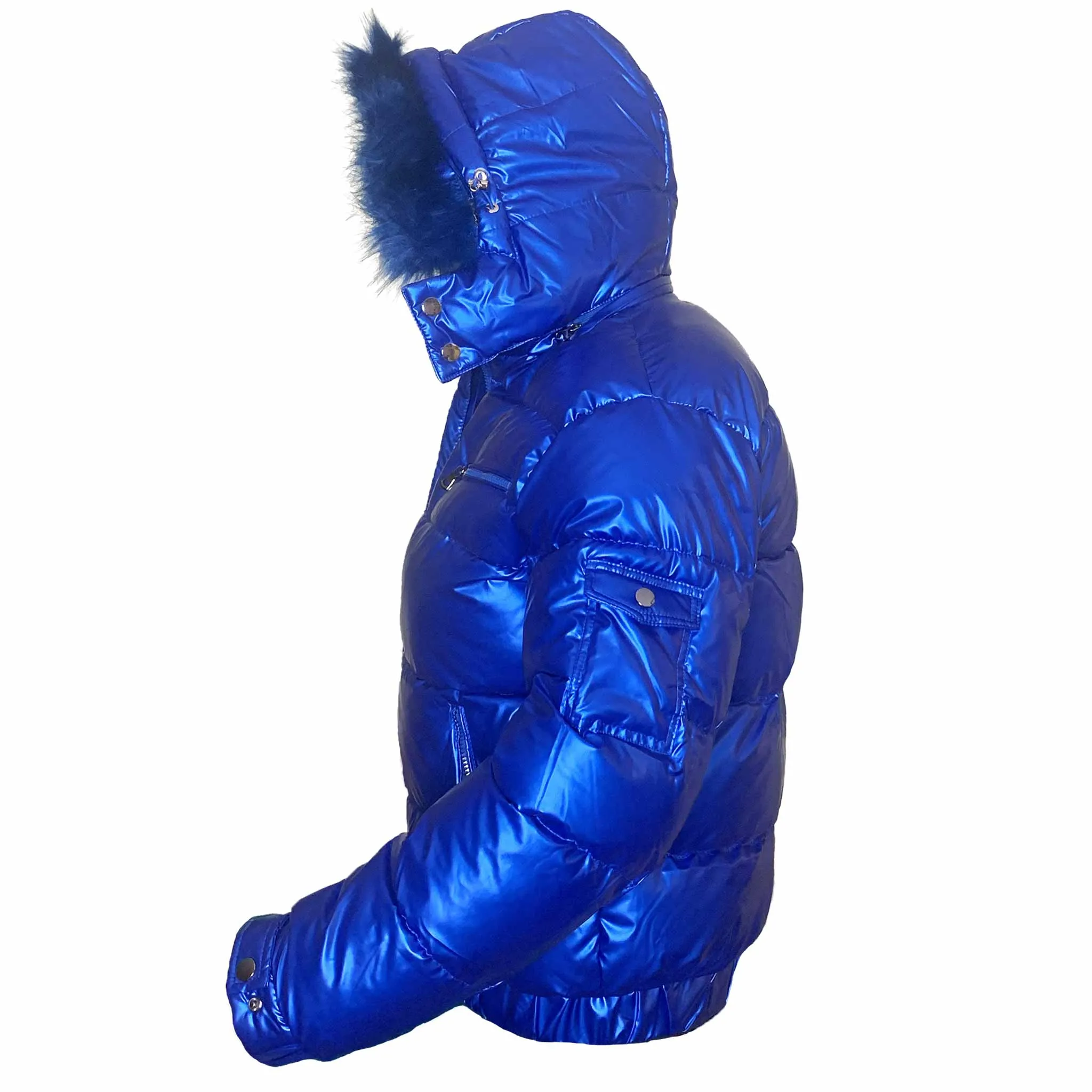Cobalt Blue Matte Gloss Hooded Puffer