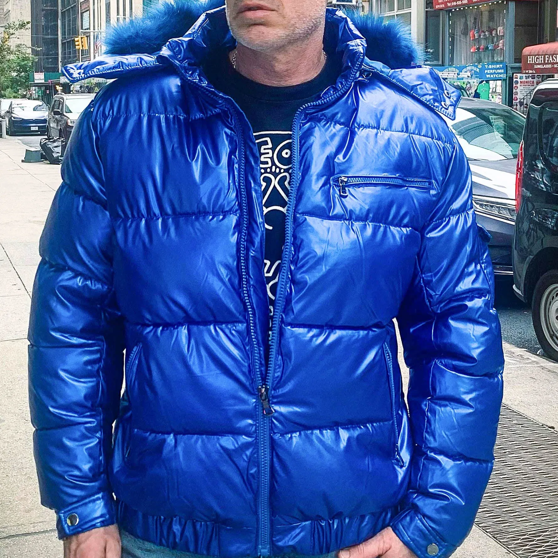 Cobalt Blue Matte Gloss Hooded Puffer
