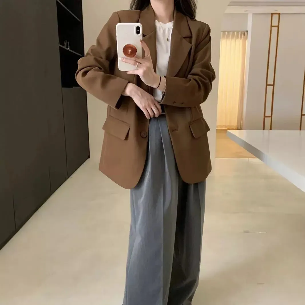 cold weather outfits Joskaa 2024 Autumn Korean-Style Design Sensibility Women's Fashion Casual Western-Style Clothes Jacket Loose Fit Other Pattern