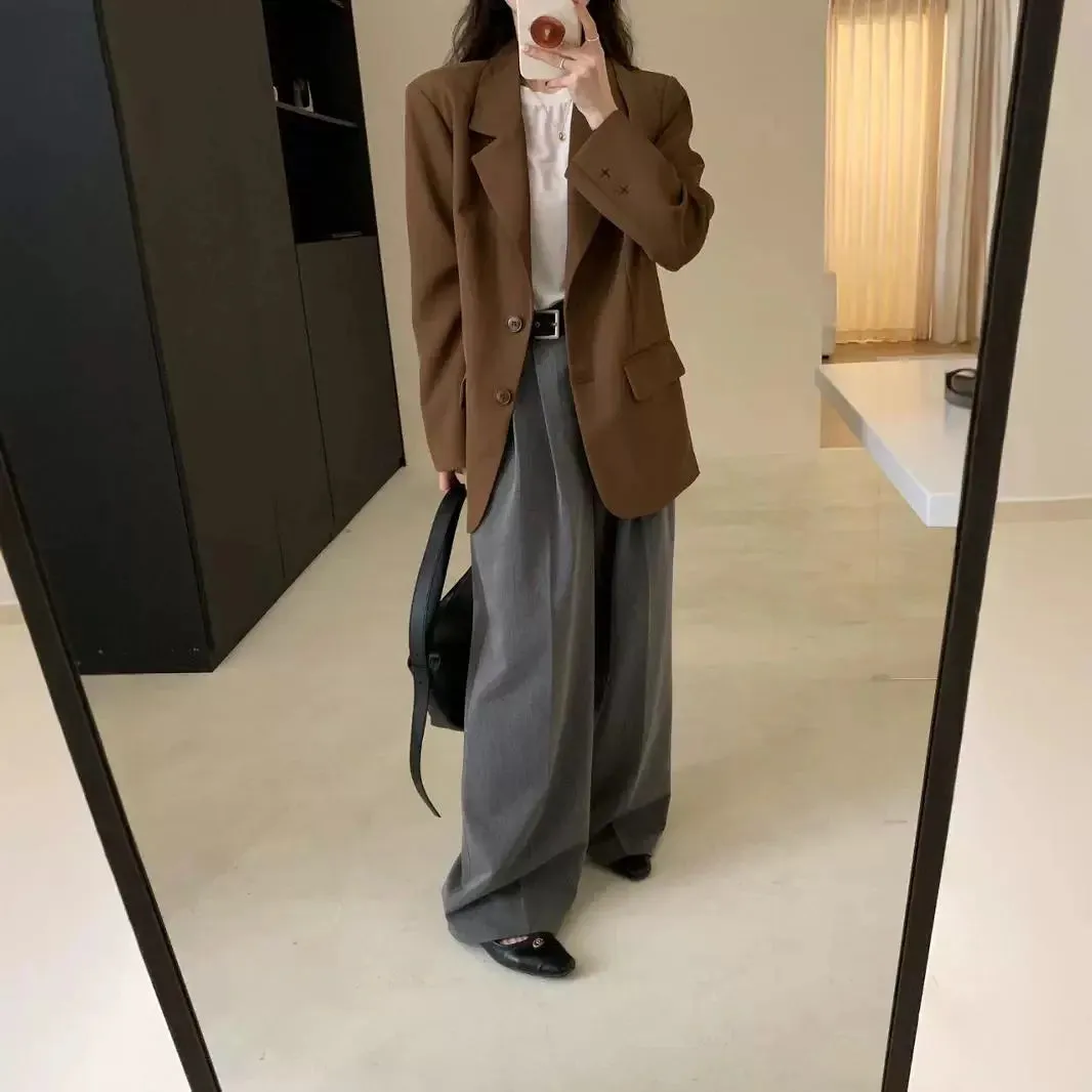 cold weather outfits Joskaa 2024 Autumn Korean-Style Design Sensibility Women's Fashion Casual Western-Style Clothes Jacket Loose Fit Other Pattern