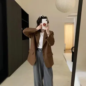cold weather outfits Joskaa 2024 Autumn Korean-Style Design Sensibility Women's Fashion Casual Western-Style Clothes Jacket Loose Fit Other Pattern