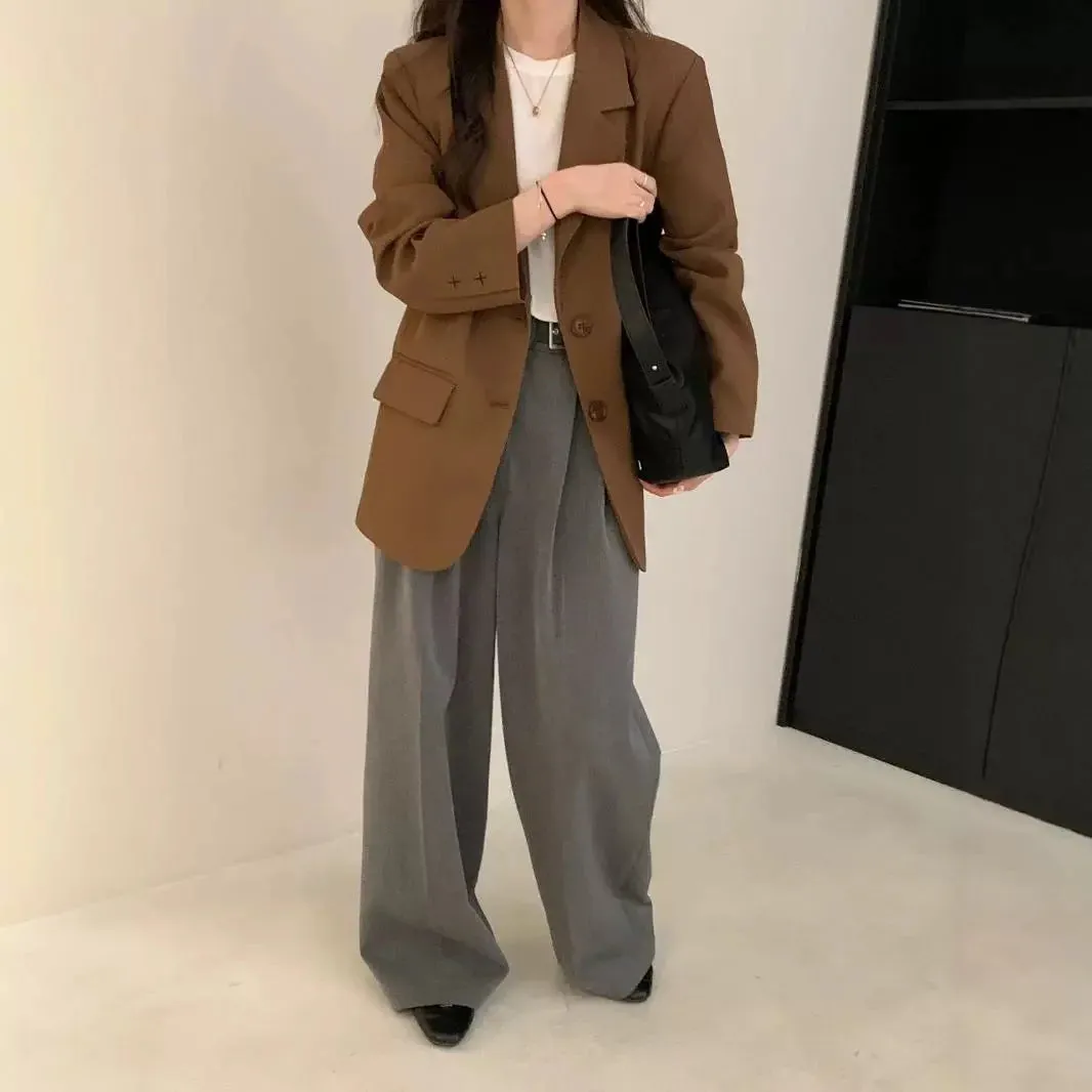 cold weather outfits Joskaa 2024 Autumn Korean-Style Design Sensibility Women's Fashion Casual Western-Style Clothes Jacket Loose Fit Other Pattern