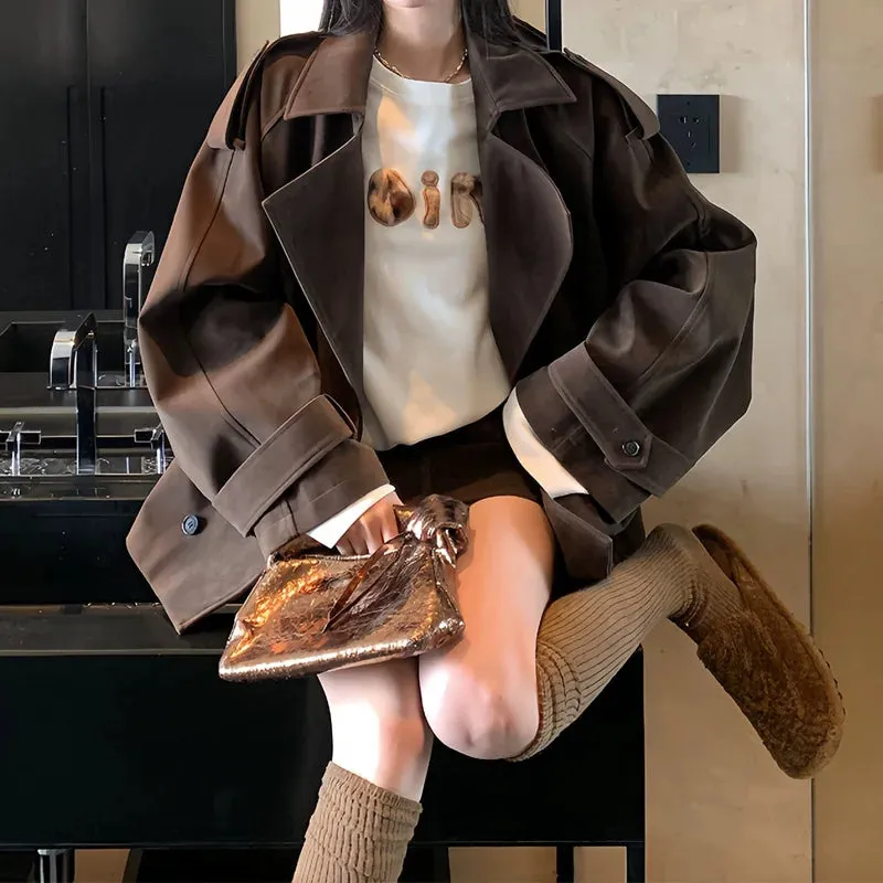cold weather outfits Joskaa Chamois Leather Lapel Windbreaker Jacket And Skirt Set Women's Autumn Sensibility Niche 2-Piece New Arrival From China