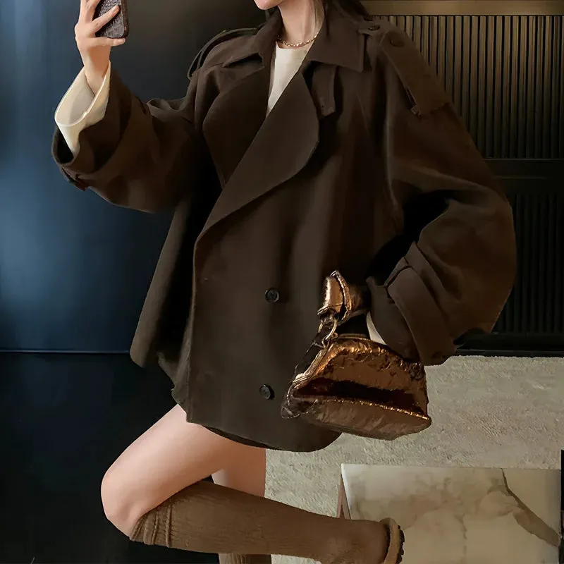 cold weather outfits Joskaa Chamois Leather Lapel Windbreaker Jacket And Skirt Set Women's Autumn Sensibility Niche 2-Piece New Arrival From China