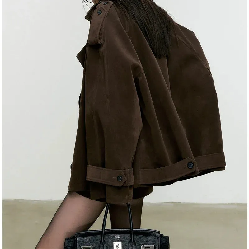 cold weather outfits Joskaa Chamois Leather Lapel Windbreaker Jacket And Skirt Set Women's Autumn Sensibility Niche 2-Piece New Arrival From China