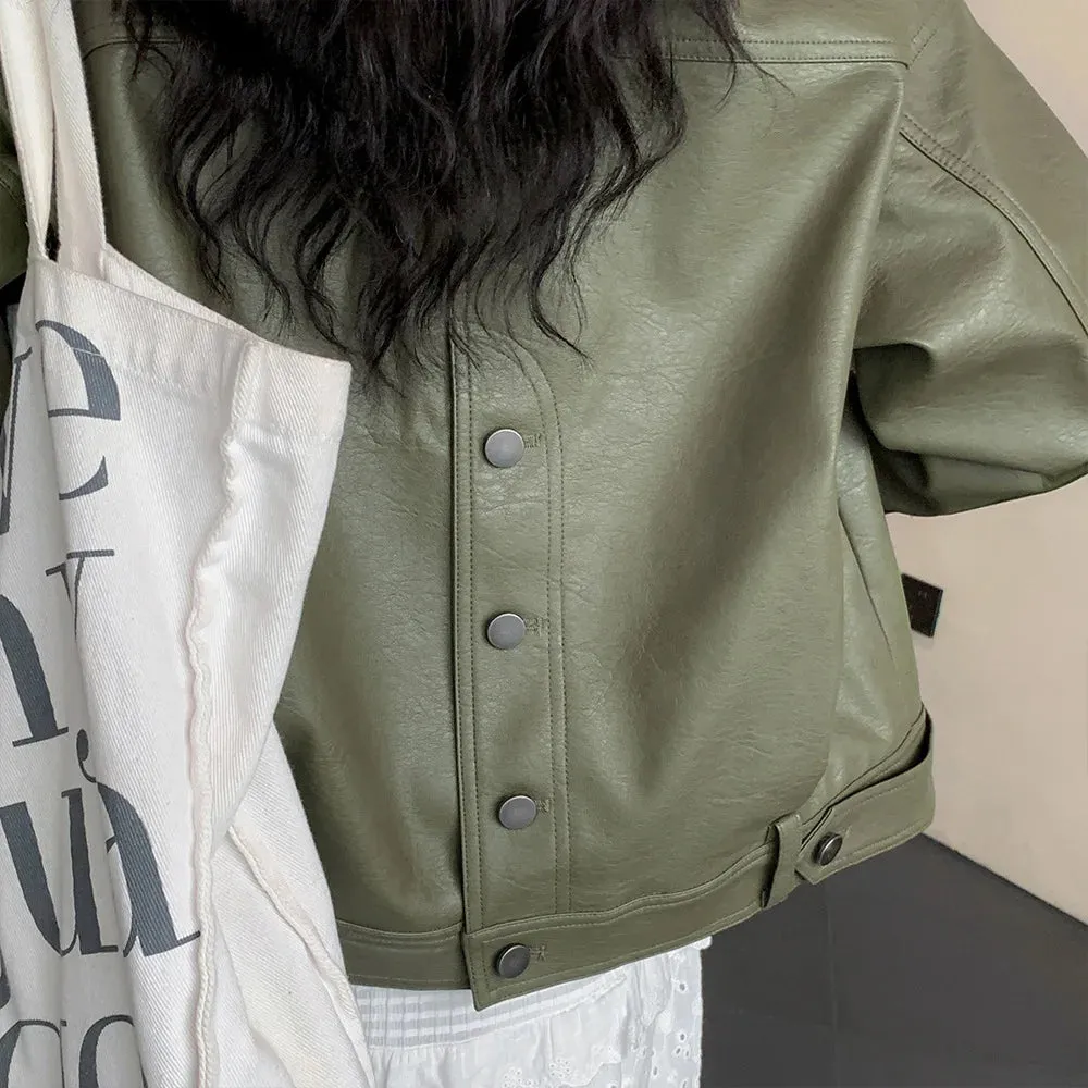 cold weather outfits Joskaa Plus Size Plus Size Women's Leather Jacket Casual Cropped Top For Autumn 2024 Stylish Women's Clothing Sweet Curved Design