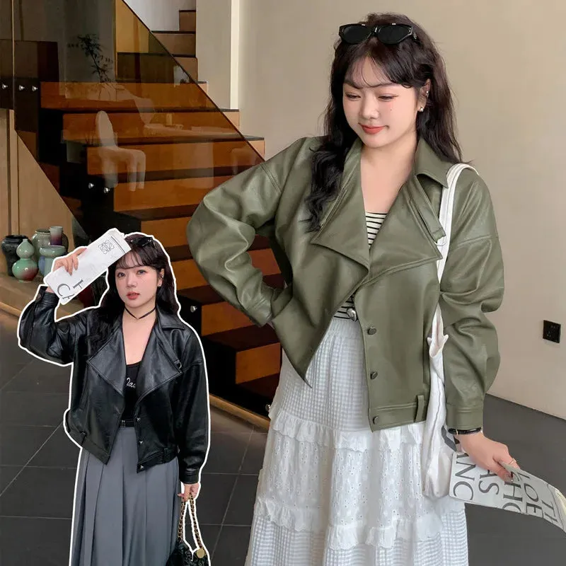 cold weather outfits Joskaa Plus Size Plus Size Women's Leather Jacket Casual Cropped Top For Autumn 2024 Stylish Women's Clothing Sweet Curved Design