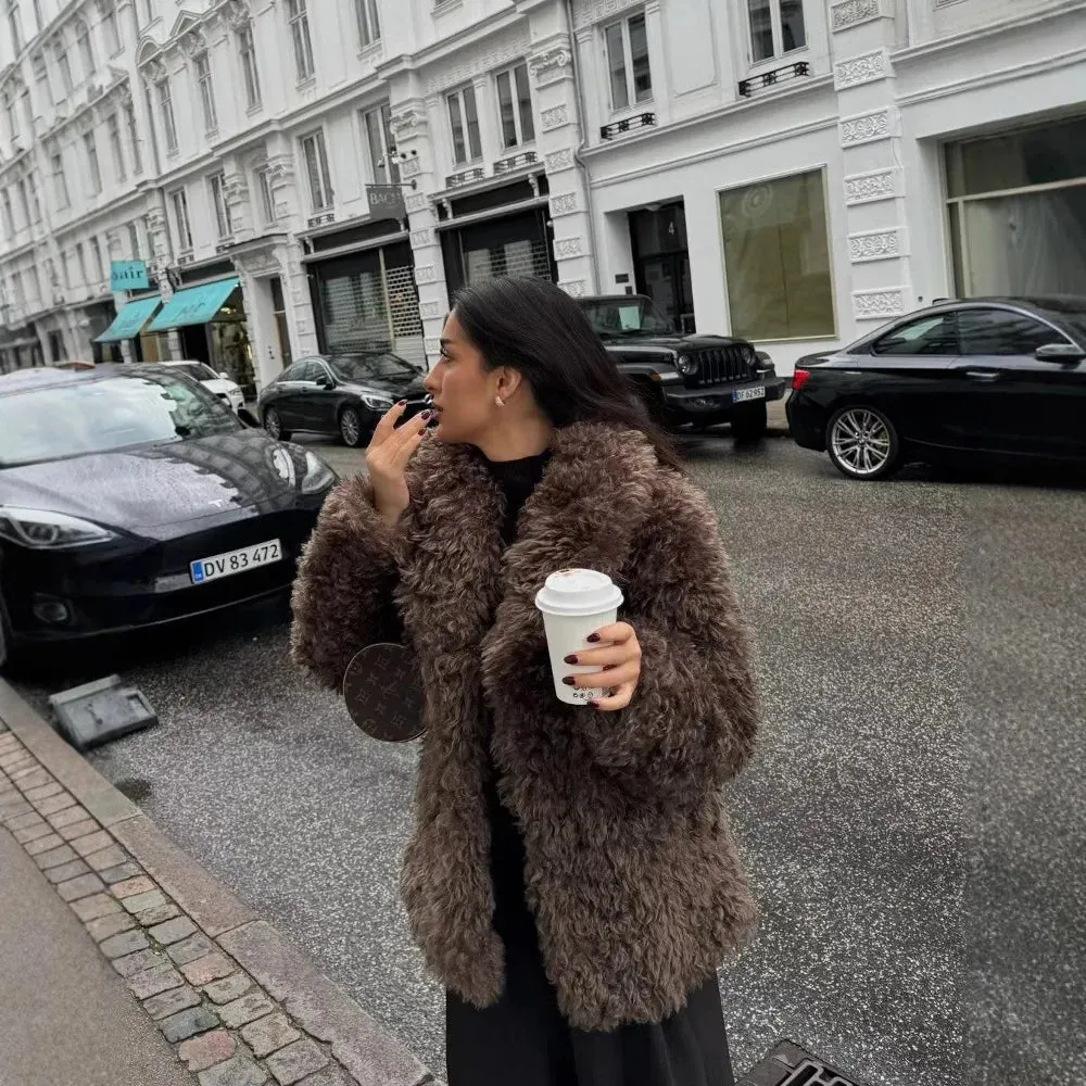 cold weather outfits Joskaa Wholesale Women's Clothing European Style Winter New Artificial Effect Lapel Warm Leather Jacket Cross-Border Trade