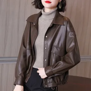 cold weather outfits Joskaa Women's Fashionable Spring Autumn 2024 New Large Size Leather Jacket Casual Style For Middle-Aged And Elderly Mothers