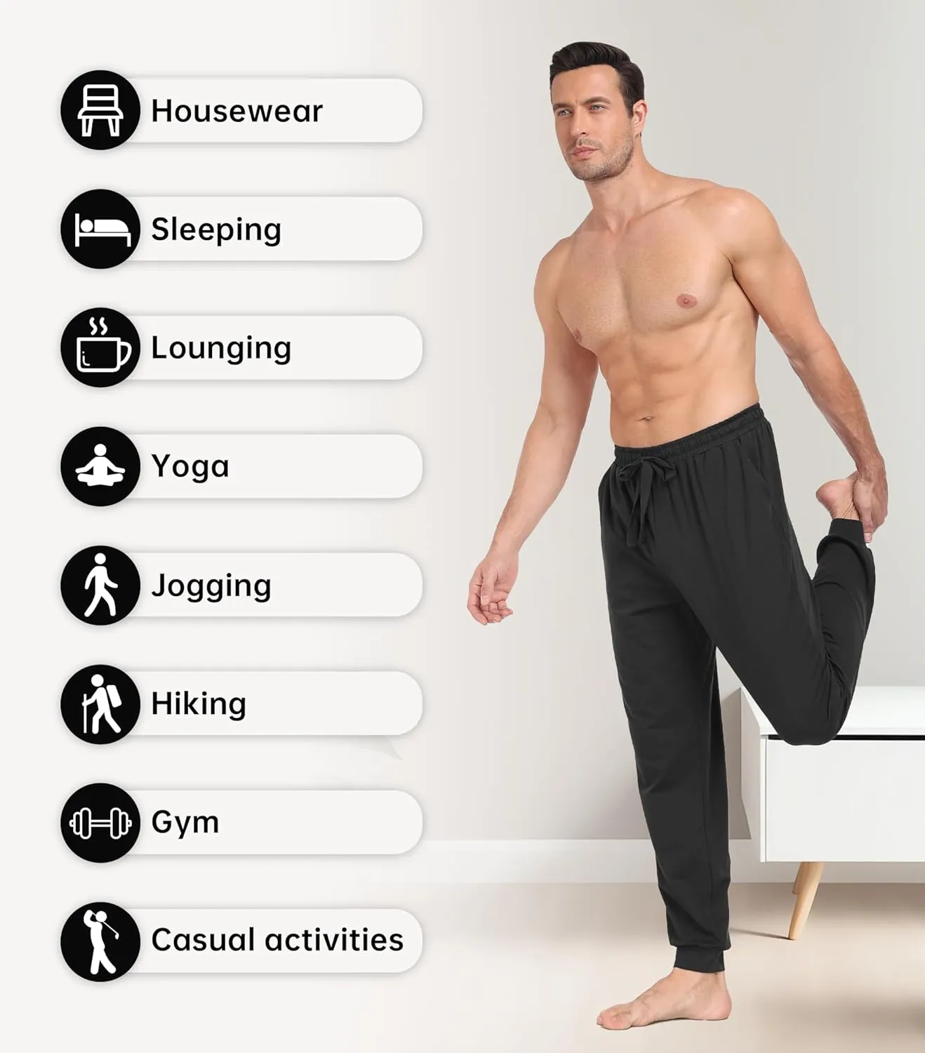 COLORFULLEAF Mens Cotton Pajama Pants Lightweight Jogger Pajama Bottoms Soft Lounge Pants with Pockets
