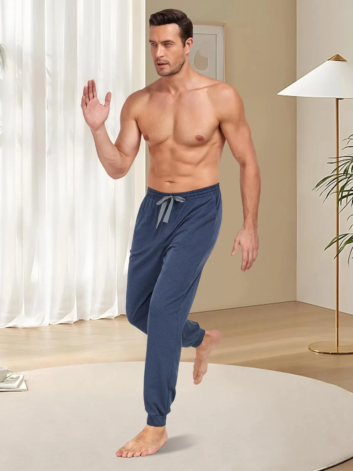 COLORFULLEAF Mens Cotton Pajama Pants Lightweight Jogger Pajama Bottoms Soft Lounge Pants with Pockets