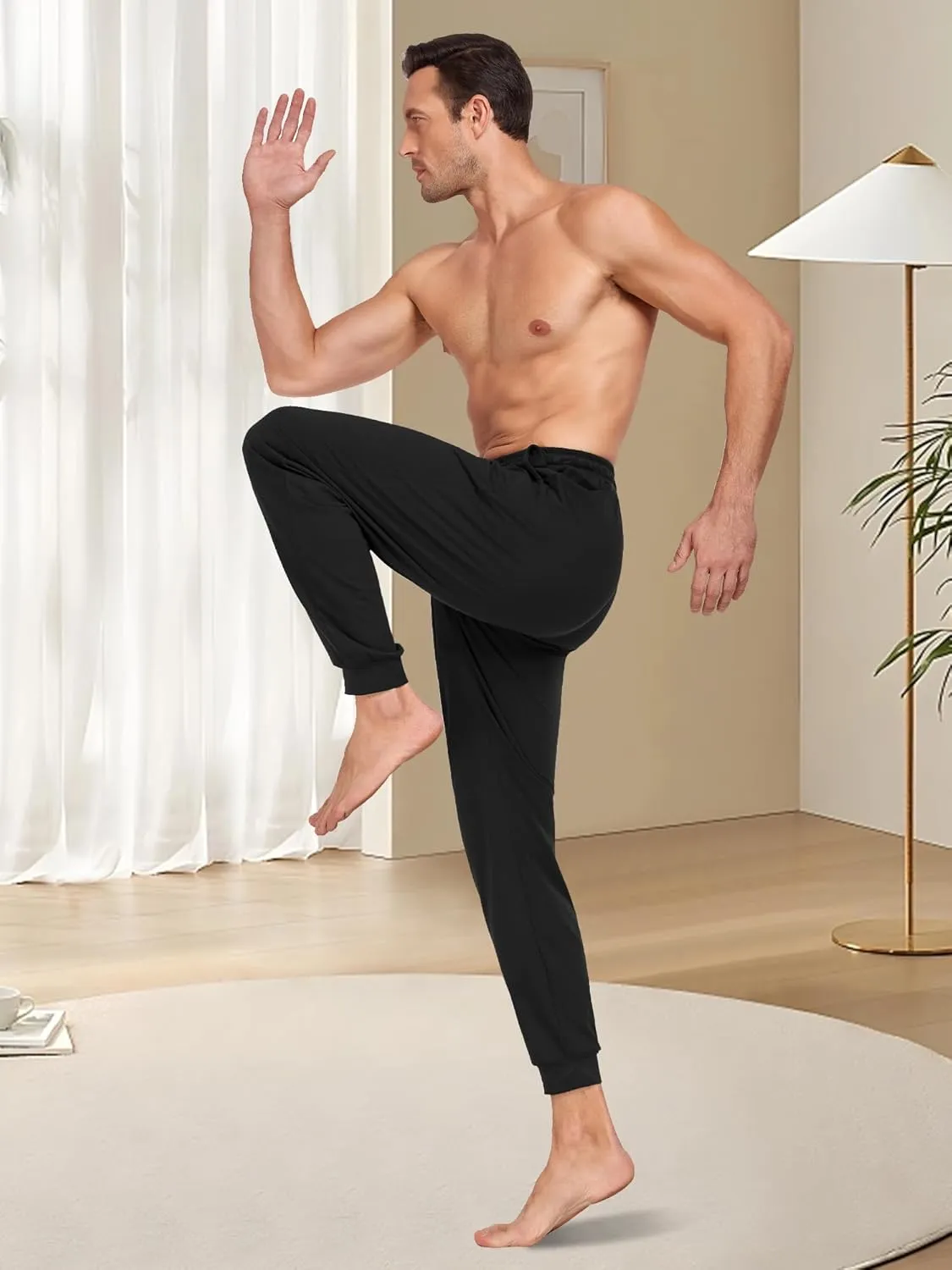 COLORFULLEAF Mens Cotton Pajama Pants Lightweight Jogger Pajama Bottoms Soft Lounge Pants with Pockets