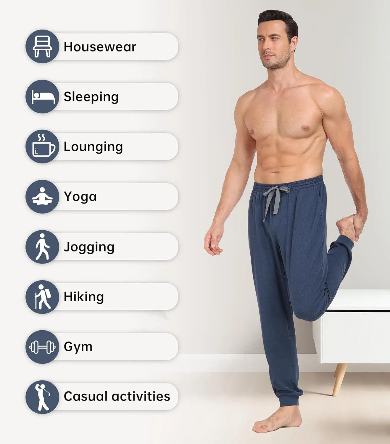 COLORFULLEAF Mens Cotton Pajama Pants Lightweight Jogger Pajama Bottoms Soft Lounge Pants with Pockets